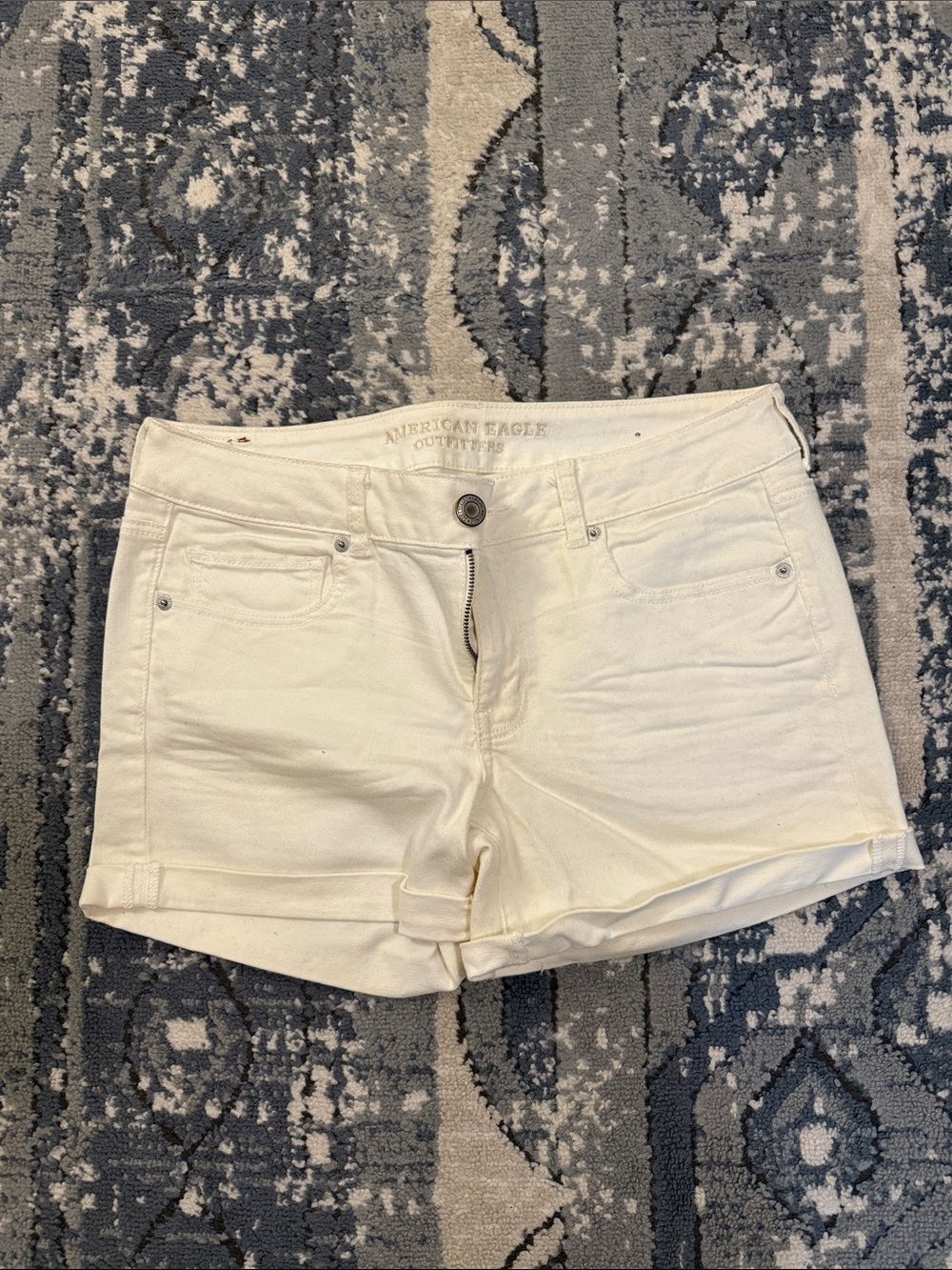 American Eagle Outfitters Cream Cuffed Denim Shorts